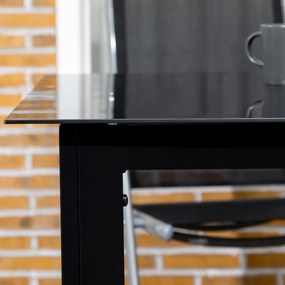 Outsunny Stół ogrodowy dla 6 osób, odporny na warunki atmosferyczne, szkło hartowane, Stół tarasowy, 150 cm x 90 cm x 74 cm, Czarny