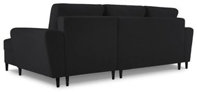 Czarny rozkładany/ze schowkiem narożnik z materiału bouclé (prawostronny/z szezlongiem) Kyoto – Cosmopolitan Design