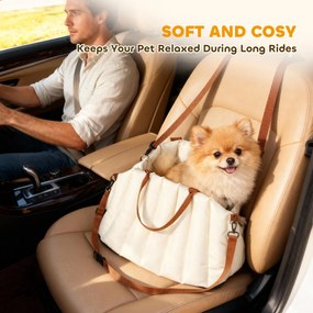 PawHut fotelik dla psów do 5 kg, 2 pasy, tkanina Oxford, poduszka, smycz, kremowo-biały