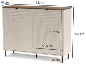 Komoda Dwudrzwiowa BLUSH 123,4 cm Kaszmir/ Dąb castello Ryflowana Nowoczesna