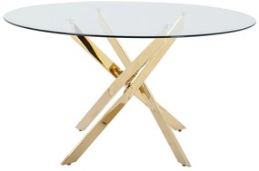Okrągły stół do jadalni dla 6 osób ze szkła hartowanego i złoconego metalu - Przezroczysty - COSIMA