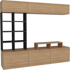 Nowoczesna szafka RTV – 180 cm szerokości – Teak i czerń – MDF pokryty melaminą