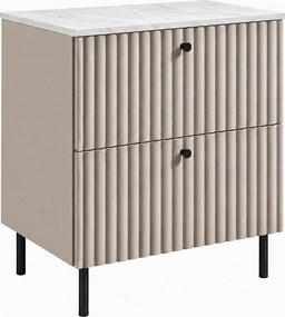 Szafka łazienkowa stojąca z blatem 60, kaszmir + blat z efektem marmuru Bianco, uchwyty w trzech kolorach, nogi czarne, 60 x 44,4 x 73,6 cm