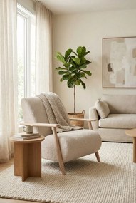 Kremowy fotel wypoczynkowy drewniany C6-S83