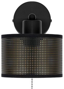 Czarny kinkiet z włącznikiem jednopunktowy z czarnym abażurem SHWD-BE-