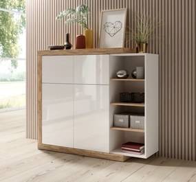 Komoda wysoka SINTRA 2D2KL 150cm dąb samdal/biały połysk HELVETIA