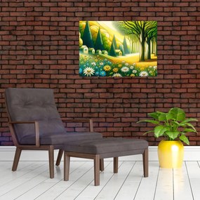 Obraz na szkle - Wieś w żółto-zielonym (70x50 cm)