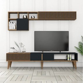 Stojak pod TV – szerokość 180 cm – orzech i antracyt – płyta wiórowa pokryta melaminą