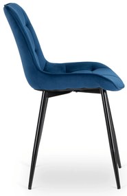 Zestaw Stół Rozkładany Kwadratowy MAX 80-160 cm Czarny i 6 Krzeseł Tapicerowanych CHRIS Granatowe Nowoczesne Loft