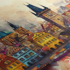 Obraz - Jesień w malowanym mieście (z zegarem) (90x30 cm)