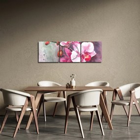 Obraz - Orchidee, akwarela (z zegarem) (90x30 cm)