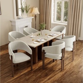 Zestaw 6 metalowych krzeseł do jadalni z wykończeniem imitującym drewno - 61,5 x 52,5 x 83 cm - styl nowoczesny - tapicerka lniana - beż + brąz