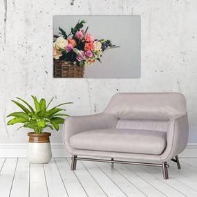 Obraz kosza z kwiatami (70x50 cm)
