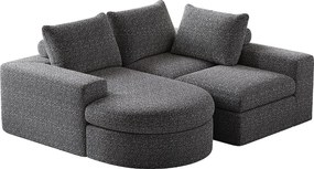 Szara sofa narożna - Sofa 3-osobowa z 3 poduszkami i 2 zagłówkami - szenil