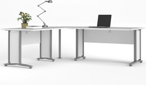 Biurko narożne Prima biały 230x200 szare nogi