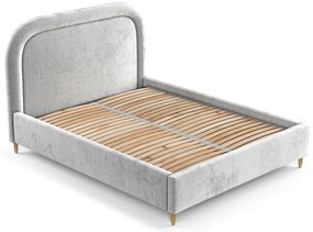Jasnoszare tapicerowane łóżko dwuosobowe ze schowkiem i stelażem 180x200 cm Mija – Maison de Rêve
