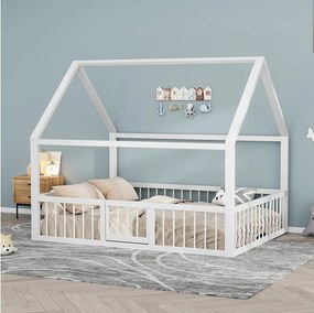 Łóżko dziecięce 140x200 cm - z barierkami i barierkami - biały metal - materac nie jest wliczony w cenę