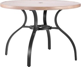 Stół do Jadalni SucceBuy na Taras Zewnętrzny 103.5cm, Okrągły Stół Bistro ze Stali Imitującej Drewno dla 4 Osób, Otwór na Parasol 3.8 cm, Szary