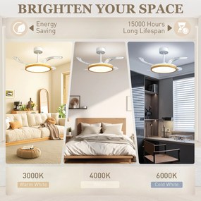 HOMCOM Wentylator sufitowy z lampą i pilotem, Ø95 cm, nowoczesny wentylator sufitowy LED ze składanymi łopatkami, drewno naturalne | Aosom PL