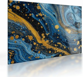 Obraz na szkle - Niebieska abstrakcja ze złotem (70x50 cm)