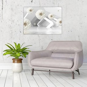 Abstrakcyjny obraz z białawymi kwiatami (70x50 cm)
