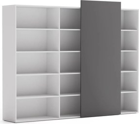 Regał biurowy z przesuwnym panelem BLOCK, 2390 x 400 x 1748, Biały / grafitowy