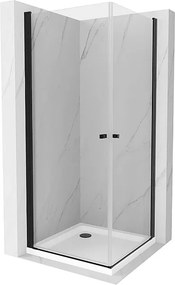 Mexen Pretoria Duo kabina prysznicowa uchylna 70 x 70 cm, transparent, czarna + brodzik Flat - 852-070-070-70-02-4010B
