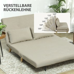 HOMCOM Relaksacyjna Sofa z Funkcją Spania, w zestawie 2 Poduszki, Wygląd Aksamitu, 130 x 78 x 79 cm, Beżowa