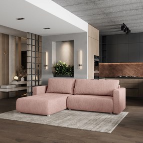 Masseno Narożnik TURIN z funkcją spania i pojemnikiem na pościel Narozniki L, Rozkładana sofa - Pudrowy róż, NOW OR NEVER 61