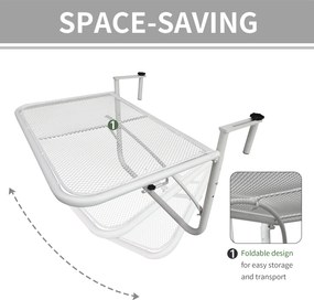 Outsunny Stół Wiszący Balkonowy Kwadratowy Regulowana Wysokość Metalowy Biały 60x565x45cm | Aosom PL