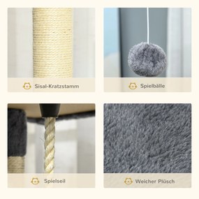 PawHut Drapak z 2 hamakami i 2 kocimi jaskiniami plus zabawki, plusz i sizal, Jasnoszary