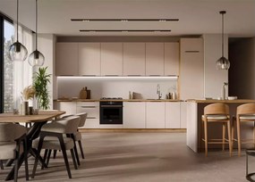 Loseo – komplet kuchenny 390 cm w kolorze kaszmir / dąb artisan z uchwytami czarnymi i systemem cichego domykania