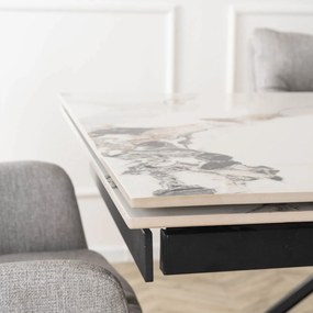 Zestaw Stół Rozkładany Ceramiczny REX 2 180-240 cm Biały Marmur/Czarny i 4 Krzesła Tapicerowane PAUL Szare Nowoczesne