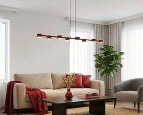 Lampa wisząca podłużna Megara 8 Burgund do nowoczesnego salonu 8 kloszy