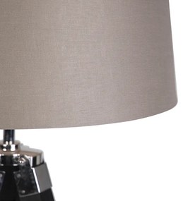 Lampa podłogowa czarna klosz lniany szarobrązowy 45cm - TripodPrzemysłowy Oswietlenie wewnetrzne