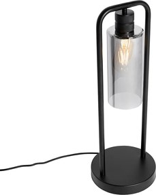 Nowoczesna lampa stołowa czarna z przydymionym szkłem - Stavelot