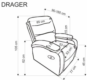 Fotel wypoczynkowy do salonu rozkładany czarny welur DRAGER