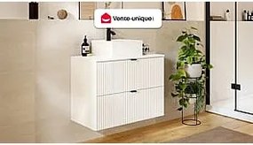 Szafka pod umywalkę wisząca ryflowana - Biały - szer. 80 cm - ZEVINI