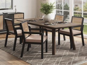 Zestaw 4 krzeseł do jadalni - siedzisko z poduszki welurowej - z oparciem z rattanu i nogami z drewna hevea - Czarny