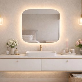 Lustro kwadratowe oszlifowane z podświetleniem ROUND Silk LED | Różne rozmiary | Różne kolory : Kolor tafli szkła - Srebrny, Rozmiar - 70 x 70 cm