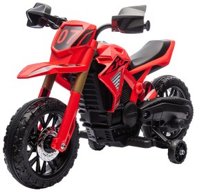 AIYAPLAY Motocykl Elektryczny dla Dzieci, Napęd 6V, Kółka Boczne, Klakson, Dźwięk Startu, 3-8 Lat, Czerwony