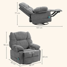 HOMCOM Fotel Relax z funkcją masażu, Regulowany obrotowy fotel masujący, 4 kieszenie boczne i pilot, Ciemnoszary