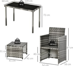 Outsunny komplet stół z krzesłami z technorattanu zestaw ogrodowy komplet 11 el. z poduszkami szary