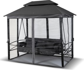 Huśtawka ogrodowa 2w1 z funkcją leżenia i moskitierą Luxe, szary/czarny