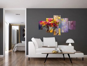 Obraz - Koło z kwiatami (125x70 cm)