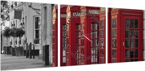 Obraz - Budki telefoniczne w Londynie (z zegarem) (90x30 cm)