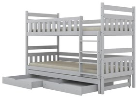 Łóżko piętrowe BARTEK 160x80 białe drewniane trzyosobowe z szufladami KOCOT KIDS