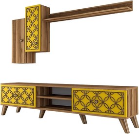 Stojak pod TV – 180x44x35 cm – Orzech i Żółty – Melamina