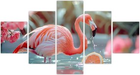 Obraz - Flaming w stawie (125x70 cm)