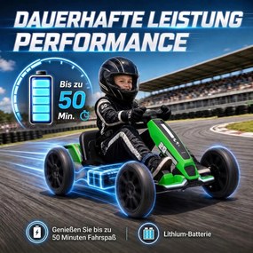 AIYAPLAY Elektryczny gokart dla dzieci 12V z 2 silnikami, 4-stopniowo regulowanym siedziskiem, systemem Soft-Start, koła EVA, reflektory LED | Aosom PL